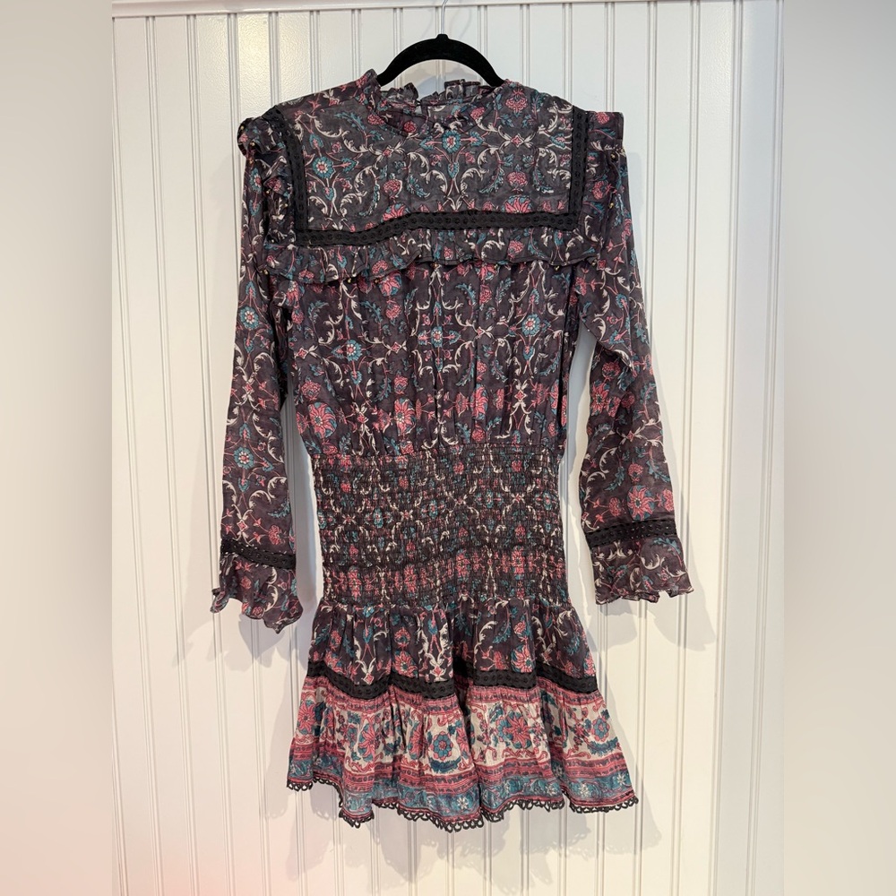 Black and Pink Ruffled A-line Dress with Bishop Sleeves